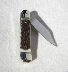OLDER 8cm HUBERTUS SOLINGEN GERMANY GENUINE STAG LEVER LOCK WITH BOX & PAPER WORK WRITTEN IN GERMAN