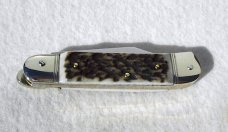 OLDER 8cm HUBERTUS SOLINGEN GERMANY GENUINE STAG LEVER LOCK WITH BOX & PAPER WORK WRITTEN IN GERMAN