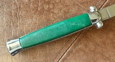 Super Automatic Out The Front (OTF), Green Handle, Hard To Find, Rostfrei Mark, Othello Logo