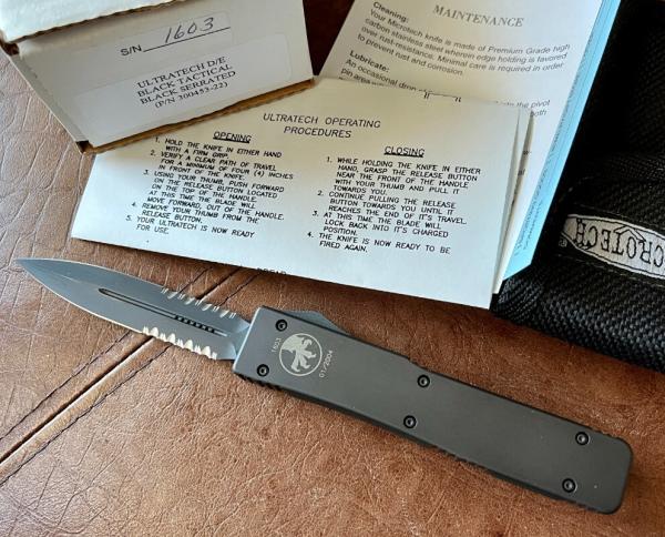 Microtech Ultratech From 2004, Black Tactical With Black Serrated Blade, Unused With Box 