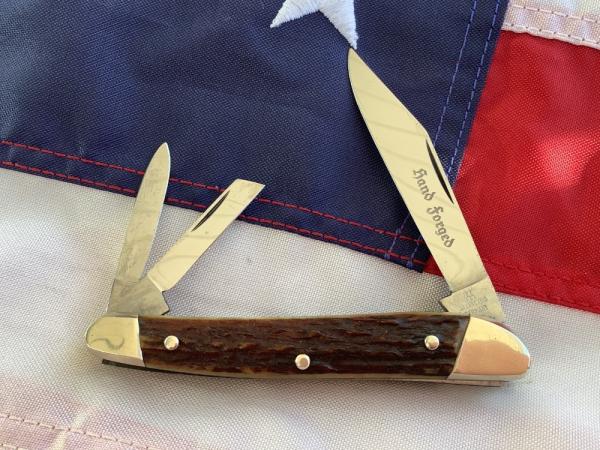 Vintage J A Henckels 3 Blade Whittler (Mdl 1928) Pocket Knife w/ Great Stag Handles! -NOS