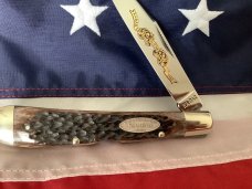 Vintage Ka-Bar 5 1/2” Single Blade Banana Locking Trapper Knife w/ Great Bone Handles -NOS & NM