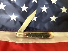 Vintage Ka-Bar 5 1/2” Single Blade Banana Locking Trapper Knife w/ Great Bone Handles -NOS & NM