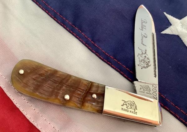 2007 Bulldog Brand, HAND MADE 1 Blade Barlow with Rams Horn Handles 2007 Bulldog Brand, HAND MADE 1 Blade Barlow with Rams Horn Handles