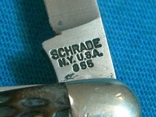 VINTAGE SCHRADE NY USA 855 RAZOR BLADE STAINLESS STOCKMAN CATTLEMANS FOLDING POCKET KNIFE KNIVES OLD