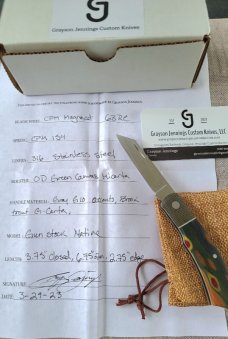Grayson Jennings Native..Magnacut..Brook Trout carta..Micarta bolsters..3.75 clsd..coa