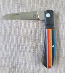 Grayson Jennings Curved Barlow..Sheepsfoot..Blanket Micarta scales..black bolsters..3.75 clsd..coa