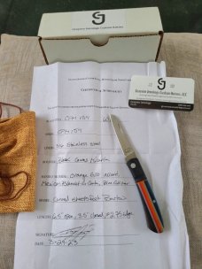 Grayson Jennings Curved Barlow..Sheepsfoot..Blanket Micarta scales..black bolsters..3.75 clsd..coa