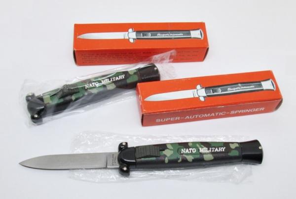 Lot of (2) Vintage NOS OTF SUPER AUTOMATIC SPRINGER Knife Nato Military Camo w/Box Lot of (2) Vintage NOS OTF SUPER AUTOMATIC SPRINGER Knife Nato Military Camo w/Box
