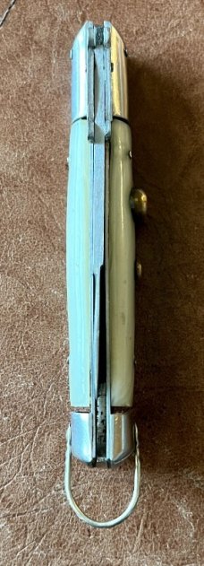 Rare Rizzuto Estileto Milano 7 Inch Switchblade Knife, White Pearl Handle, Unique Tang Mark 