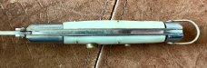 Rare Rizzuto Estileto Milano 7 Inch Switchblade Knife, White Pearl Handle, Unique Tang Mark 