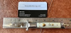 Rare Rizzuto Estileto Milano 7 Inch Switchblade Knife, White Pearl Handle, Unique Tang Mark 