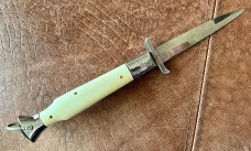Rare Rizzuto Estileto Milano, White Handle, Wasp Body, Square Button, Mustache Guards 