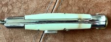 Rare Rizzuto Estileto Milano, White Handle, Wasp Body, Square Button, Mustache Guards 