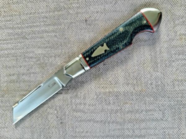K'roo Sheepsfoot Easy Open Denim Micarta Bullet Head Jack..3.75..Rwl34..Red accents..filework..coa/s K'roo Sheepsfoot Easy Open Denim Micarta Bullet Head Jack..3.75..Rwl34..Red accents..filework..coa/s