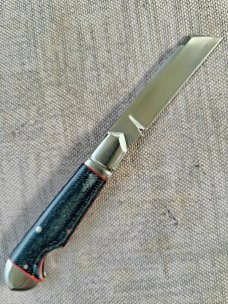 K'roo Sheepsfoot Easy Open Denim Micarta Bullet Head Jack..3.75..Rwl34..Red accents..filework..coa/s