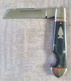 K'roo Sheepsfoot Easy Open Denim Micarta Bullet Head Jack..3.75..Rwl34..Red accents..filework..coa/s