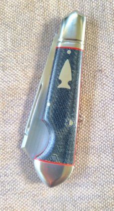 K'roo Sheepsfoot Easy Open Denim Micarta Bullet Head Jack..3.75..Rwl34..Red accents..filework..coa/s