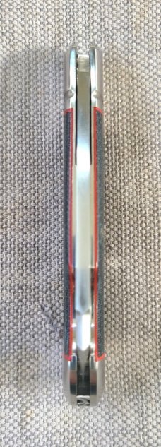 K'roo Sheepsfoot Easy Open Denim Micarta Bullet Head Jack..3.75..Rwl34..Red accents..filework..coa/s