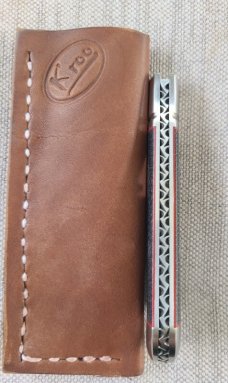K'roo Sheepsfoot Easy Open Denim Micarta Bullet Head Jack..3.75..Rwl34..Red accents..filework..coa/s