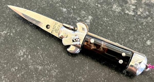 Rare Miniature Lever Lock Switchblade Keychain Knife, Pinned Handle From Japan, STAINLESS STEEL 