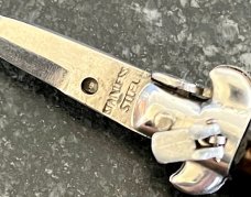 Rare Miniature Lever Lock Switchblade Keychain Knife, Pinned Handle From Japan, STAINLESS STEEL 