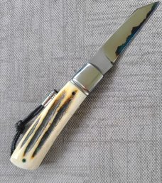 Vincenzo Balistreri Sambar Stag Native Slipjoint..3.5/8" cld...Lanyard.. Bead..San Mai...coa..slip.