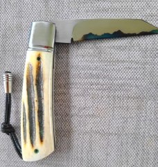 Vincenzo Balistreri Sambar Stag Native Slipjoint..3.5/8" cld...Lanyard.. Bead..San Mai...coa..slip.