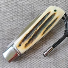 Vincenzo Balistreri Sambar Stag Native Slipjoint..3.5/8" cld...Lanyard.. Bead..San Mai...coa..slip.