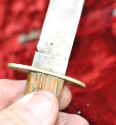 Early Stag Handled Hunting Knife 9" OAL Nickel Oval Guard No Tang Stamp Full Blade Tarnished