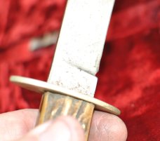 Early Stag Handled Hunting Knife 9" OAL Nickel Oval Guard No Tang Stamp Full Blade Tarnished