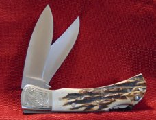 CUSTOM HAND MADE J OVER S ( JERRY THOMAS STONE LYTLE TX. ) DOUBLE LOCKBACK FILE WORK GENUINE STAG