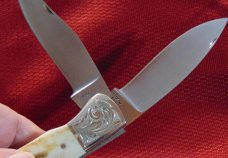 CUSTOM HAND MADE J OVER S ( JERRY THOMAS STONE LYTLE TX. ) DOUBLE LOCKBACK FILE WORK GENUINE STAG