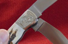 CUSTOM HAND MADE J OVER S ( JERRY THOMAS STONE LYTLE TX. ) DOUBLE LOCKBACK FILE WORK GENUINE STAG