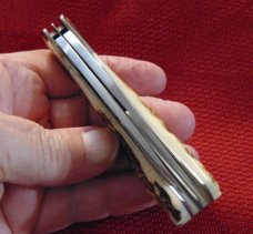 CUSTOM HAND MADE J OVER S ( JERRY THOMAS STONE LYTLE TX. ) DOUBLE LOCKBACK FILE WORK GENUINE STAG