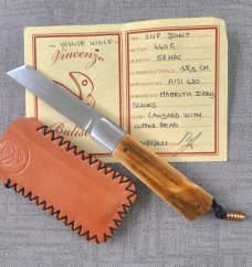 Vincenzo Balistreri Mammoth Ivory White Wolf...4" clsd..440C...Lanyard pin..jimping and filework 