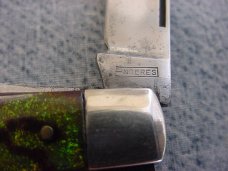 Antique(ca. 1917) ENDERES, Albert Lea, Minnesota, Gold/Green Metal Flake Handles, Stockman's Folder