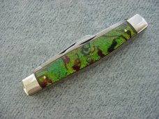 Antique(ca. 1917) ENDERES, Albert Lea, Minnesota, Gold/Green Metal Flake Handles, Stockman's Folder
