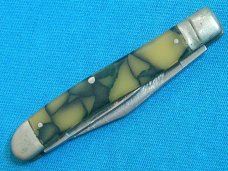 VINTAGE CUTINO CO KANSAS CY PEANUT FANCY GREEN CRACKED ICE FOLDING POCKET PEN JACK KNIFE KNIVES OLD