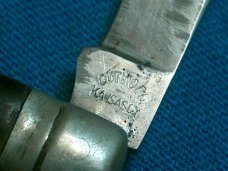 VINTAGE CUTINO CO KANSAS CY PEANUT FANCY GREEN CRACKED ICE FOLDING POCKET PEN JACK KNIFE KNIVES OLD