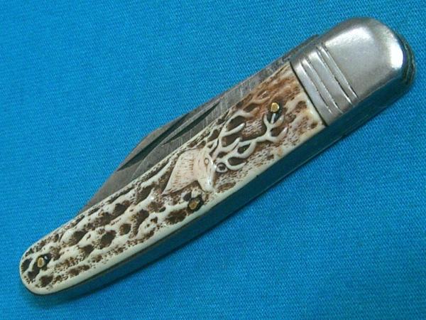 VINTAGE SFB 43 JAPAN BAREHEAD STAG DEER HEAD HUNTING SKINNING FOLDING JACK POCKET KNIFE KNIVES OLD VINTAGE SFB 43 JAPAN BAREHEAD STAG DEER HEAD HUNTING SKINNING FOLDING JACK POCKET KNIFE KNIVES OLD