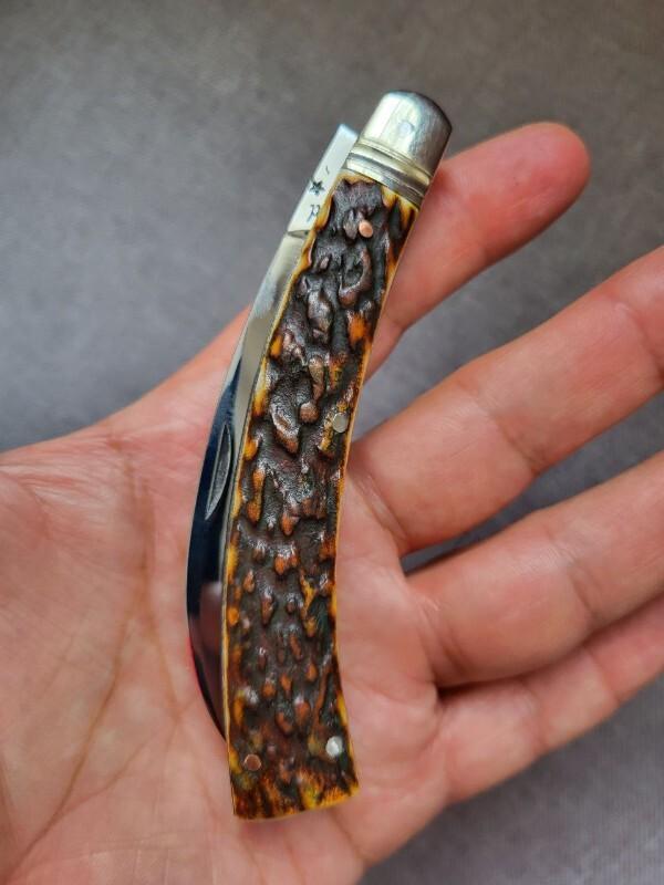 4" Custom Made Curved Knife, Premium Stag Handle, Rare Pattern 4" Custom Made Curved Knife, Premium Stag Handle, Rare Pattern