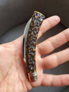 4" Custom Made Curved Knife, Premium Stag Handle, Rare Pattern