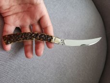 4" Custom Made Curved Knife, Premium Stag Handle, Rare Pattern