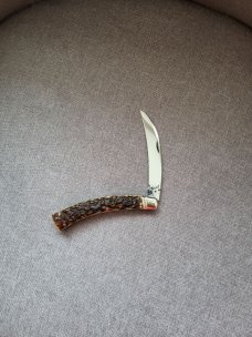 4" Custom Made Curved Knife, Premium Stag Handle, Rare Pattern
