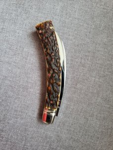 4" Custom Made Curved Knife, Premium Stag Handle, Rare Pattern