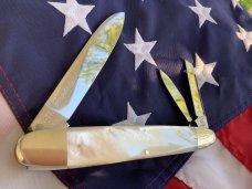 *PROTOTYPE *2000 Bulldog Brand Anno Domini Angelo Saxon Whittler w Fiery Mother of Pearl Handles