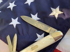 *PROTOTYPE *2000 Bulldog Brand Anno Domini Angelo Saxon Whittler w Fiery Mother of Pearl Handles