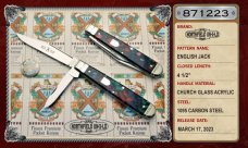 Great Eastern Cutlery GEC 871223 Church Glass Acrylic English Jack