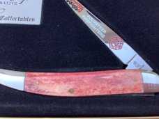 Queen Cutlery ToothPick Pocket Knife w Great Red Bone Handles +Firemen Hat Pin & Hard Display Box